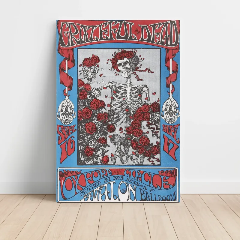Grateful Dead and Oxford Circle – Avalon Ballroom Skeleton and Roses Fine Art Concert Poster