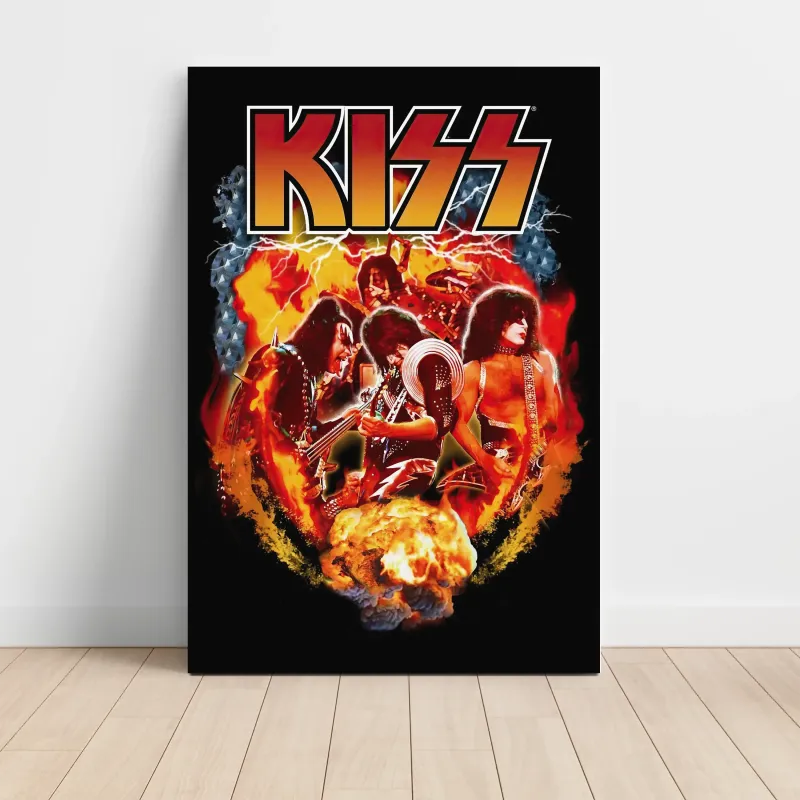 Kiss – Band In Flames Fine Art Music Poster