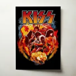 Kiss – Band In Flames Fine Art Music Poster