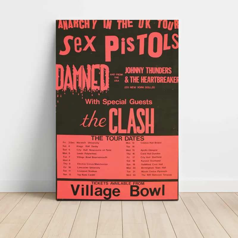 Sex Pistols and The Damned and The Clash – Anarchy Tour Village Bowl Fine Art Concert Poster