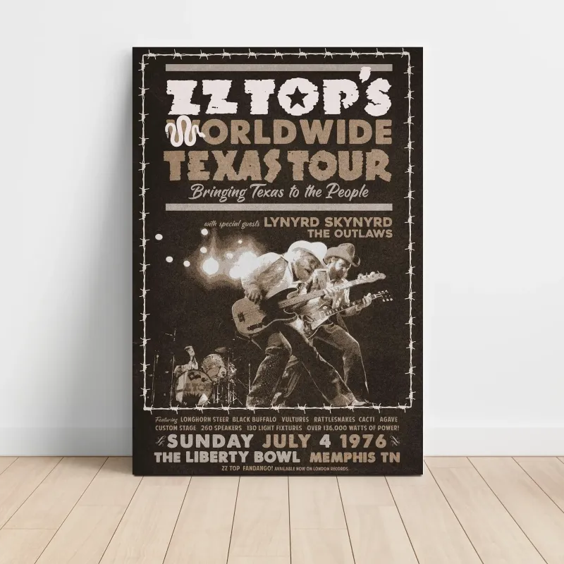ZZ Top and Lynyrd Skynyrd – Worldwide Texas Tour Liberty Bowl Memphis 1976 Fine Art Concert Poster