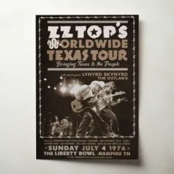 ZZ Top and Lynyrd Skynyrd – Worldwide Texas Tour Liberty Bowl Memphis 1976 Fine Art Concert Poster