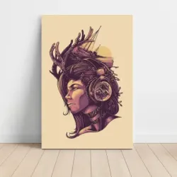 Music Art – Antler Headphones Girl Fine Art Music Poster