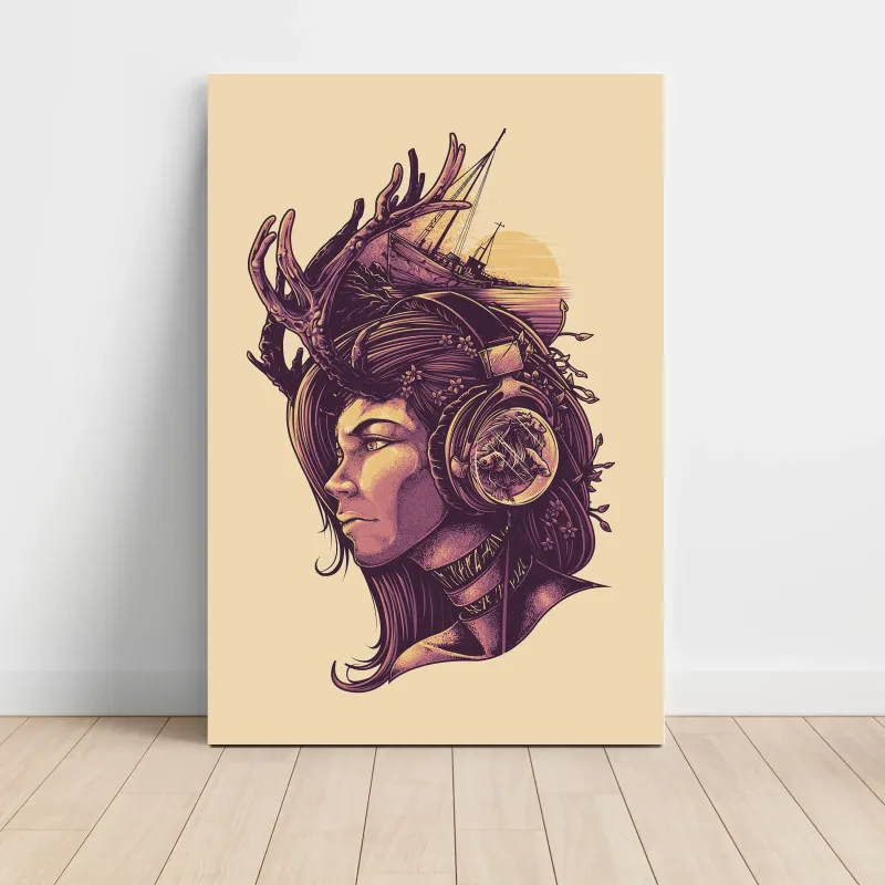 Music Art – Antler Headphones Girl Fine Art Music Poster