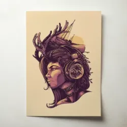 Music Art – Antler Headphones Girl Fine Art Music Poster