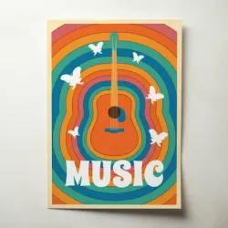 Music Art – Retro Rainbow Guitar Fine Art Music Poster