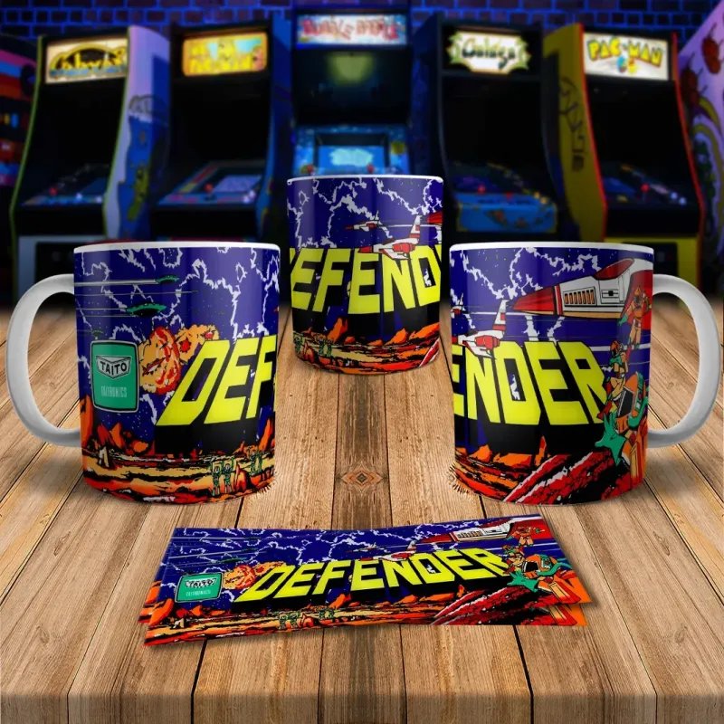 Defender 8Bit Arcade Retro Gaming Mug 2 - Level Up Your Sip!