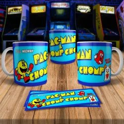 Pac Man & Chomp Chomp 8Bit Retro arcade Gaming Mug - Fun Design!